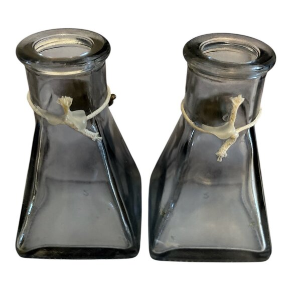 Vintage Square Glass Bottles with Brass Elephant Charms – 3.25” – Likely Used fo - Picture 2 of 4